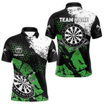Blisscorners Retro Black Green Grunge Pattern Darts Polo, Quarter Zip Custom MenDart Shirt Team Dart Jersey