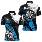 Blisscorners Retro Black Blue Grunge Pattern Darts Polo, Quarter Zip Custom Men Dart Shirt Team Dart Jersey
