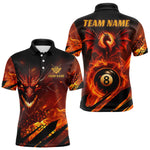 Blisscorners Personalized Orange Flame Dragon 8 Ball Billiard Shirt For Men, Pool Team Jersey Polo & 1/4 Zip MT1607