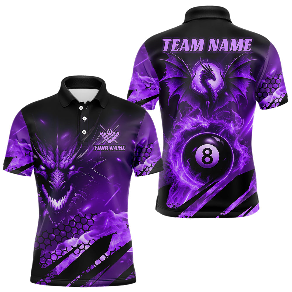 Blisscorners Personalized Purple Flame Dragon 8 Ball Billiard Shirt For Men, Pool Team Jersey Polo & 1/4 Zip MT1607