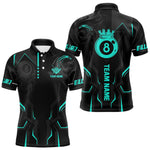 Blisscorners Custom 8 Ball Pool Crown Men Billiard Shirts, Turquoise And Black Billiard Team Shirt, Pool Jersey