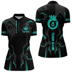 Blisscorners Custom 8 Ball Pool Crown Men Billiard Shirts, Turquoise And Black Billiard Team Shirt, Pool Jersey