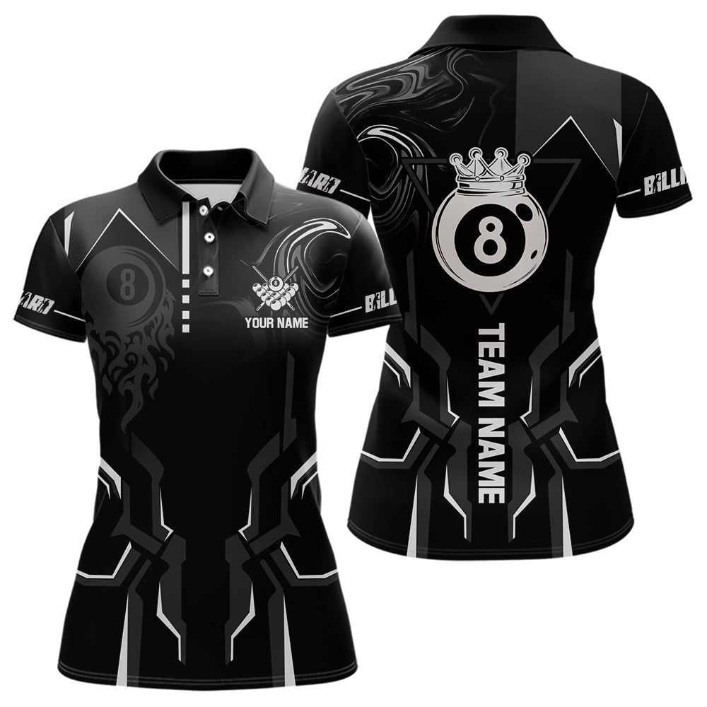 Blisscorners Customized 8 Ball Pool Crown Wmen Billiard Shirt, White And Black Billiard Team Shirt, Pool Jersey