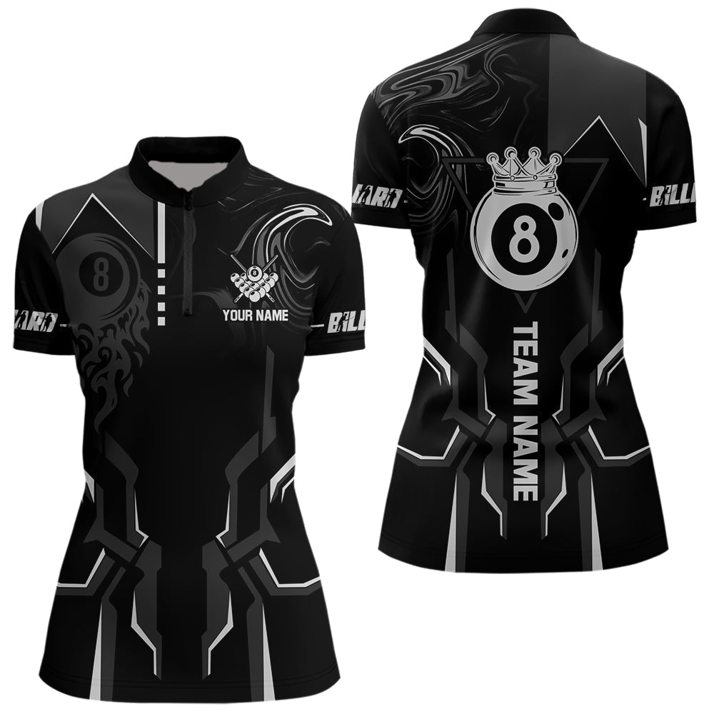 Blisscorners Customized 8 Ball Pool Crown Wmen Billiard Shirt, White And Black Billiard Team Shirt, Pool Jersey