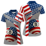 Blisscorners Custom Men 8 Ball Billiard Shirts, American Flag Polo & 1/4 Zip Patriotic Pool Team Jerseys