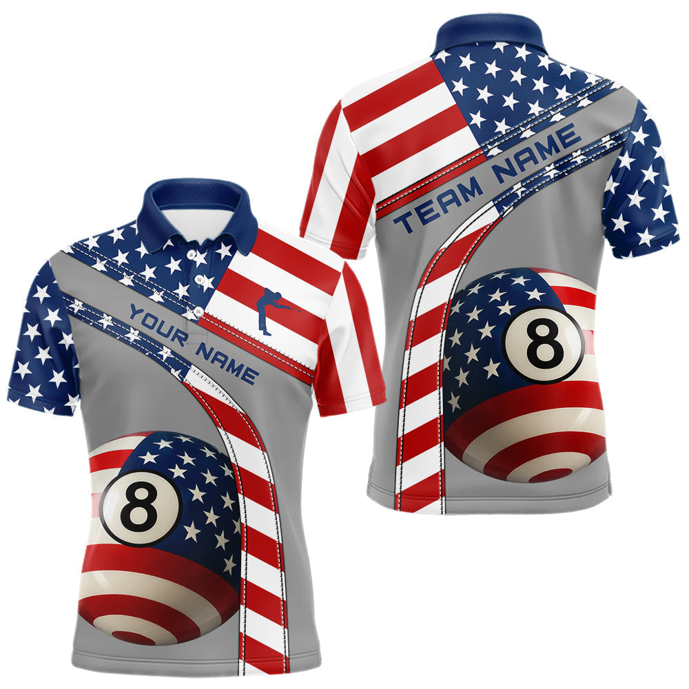 Blisscorners Custom Men 8 Ball Billiard Shirts, American Flag Polo & 1/4 Zip Patriotic Pool Team Jerseys