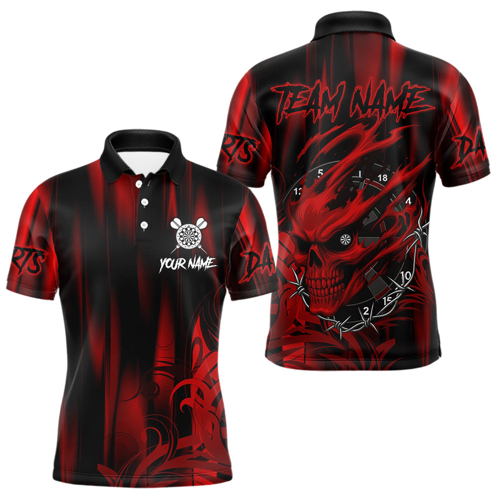 Blisscorners Personalized Skull Darts Shirt For Men Custom Black And Red Darts Team Jerseys Polo & 1/4 Zip MT1607