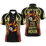 Blisscorners Pool Is My Happy Hour Billiard Shirts For Men, 8 Ball Fire Flame Custom Black Billiard Jerseys