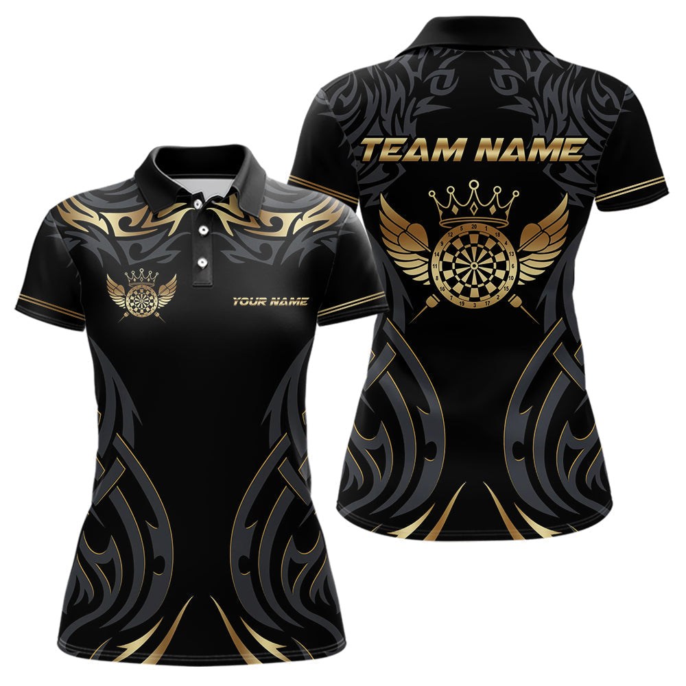 Blisscorners Black And Gold Dartboard Crown Wings Custom Darts Shirt For Men, Darts Team Jerseys Polo & 1/4 Zip LM2007