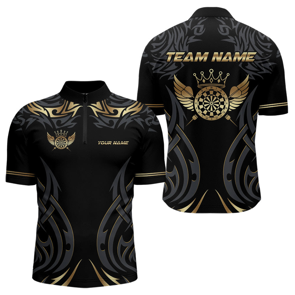 Blisscorners Black And Gold Dartboard Crown Wings Custom Darts Shirt For Men, Darts Team Jerseys Polo & 1/4 Zip LM2007