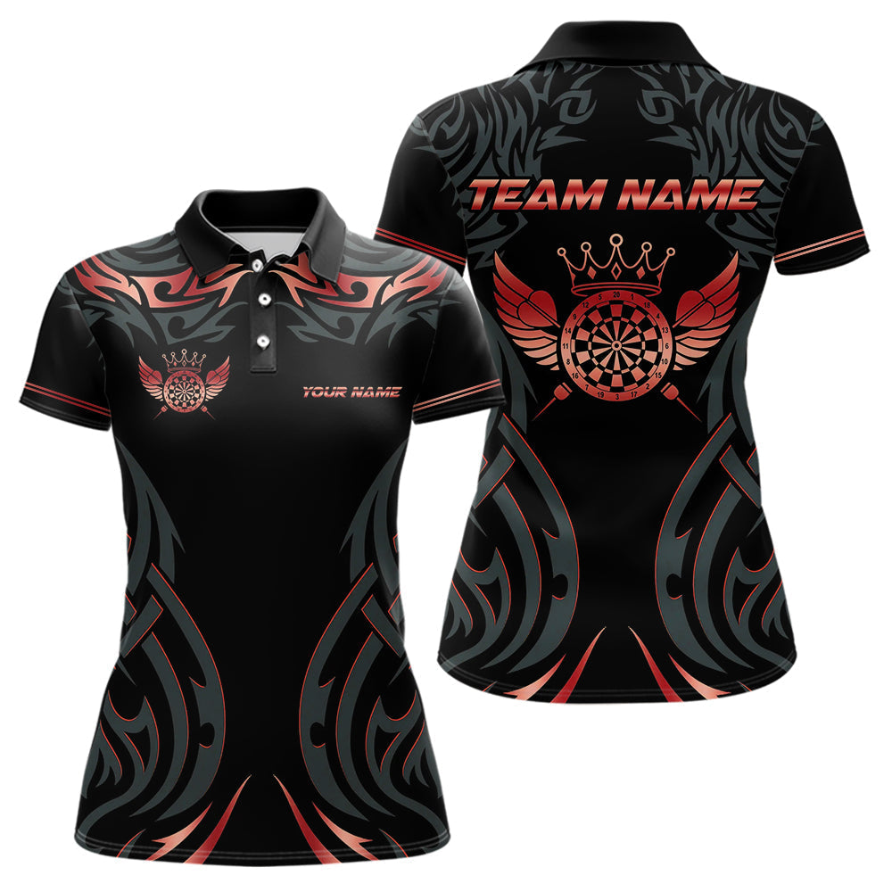 Blisscorners Black And Red Dartboard Crown Wings Custom Darts Shirt For Men, Darts Team Jerseys Polo & 1/4 Zip LM2007