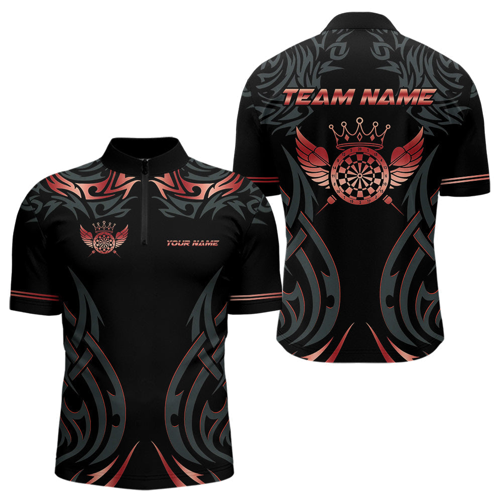 Blisscorners Black And Red Dartboard Crown Wings Custom Darts Shirt For Men, Darts Team Jerseys Polo & 1/4 Zip LM2007