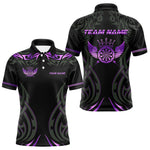 Blisscorners Black And Purple Dartboard Crown Wings Custom Darts Shirt For Men, Dart Team Jersey Polo & 1/4 Zip LM2007