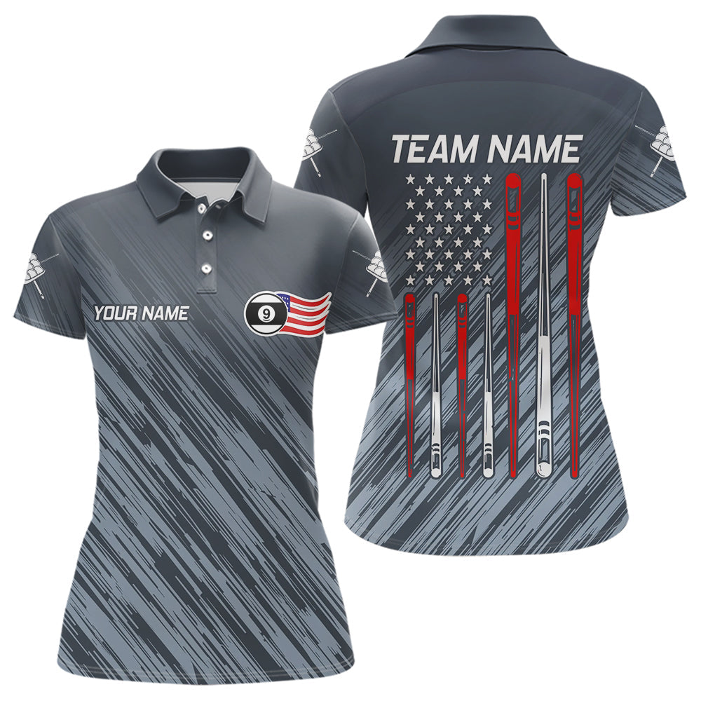 Blisscorners Personalized Billiard US Flag 9 Ball Pool Shirt For Men, Billiard Team Jersey Polo & 1/4 Zip LM2007