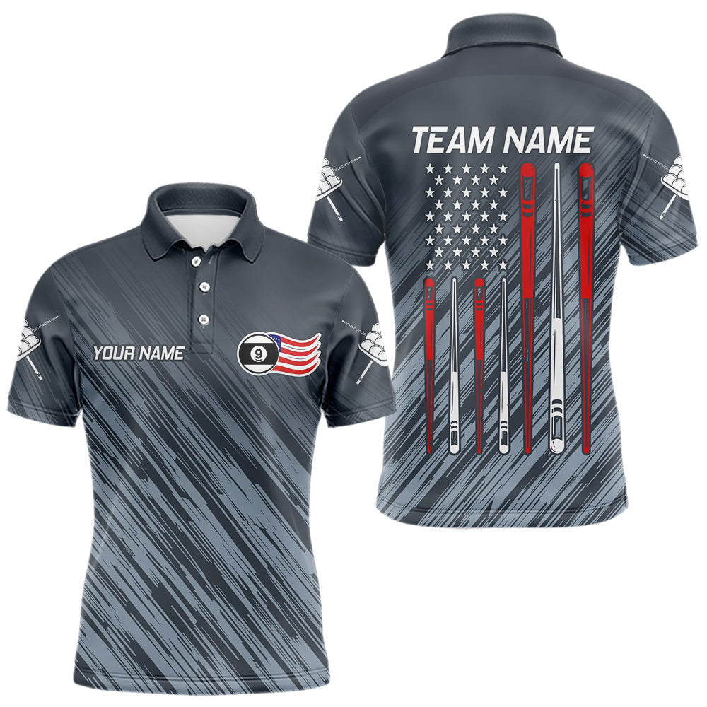 Blisscorners Personalized Billiard US Flag 9 Ball Pool Shirt For Men, Billiard Team Jersey Polo & 1/4 Zip LM2007