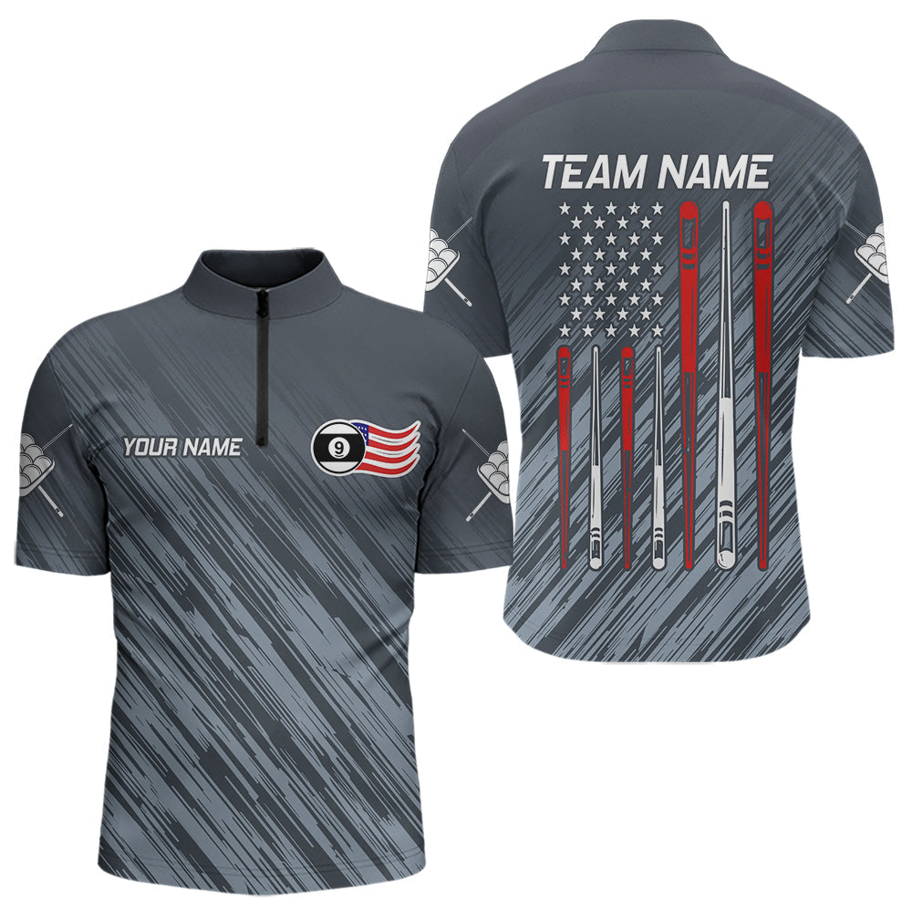 Blisscorners Personalized Billiard US Flag 9 Ball Pool Shirt For Men, Billiard Team Jersey Polo & 1/4 Zip LM2007