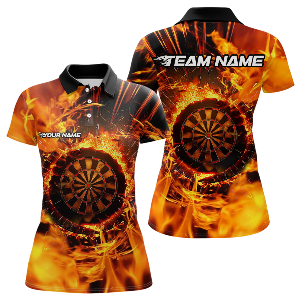 Blisscorners Personalized Orange Swirling Fire Flame Dart Shirts With Pocket For Men Custom Darts Team Jersey