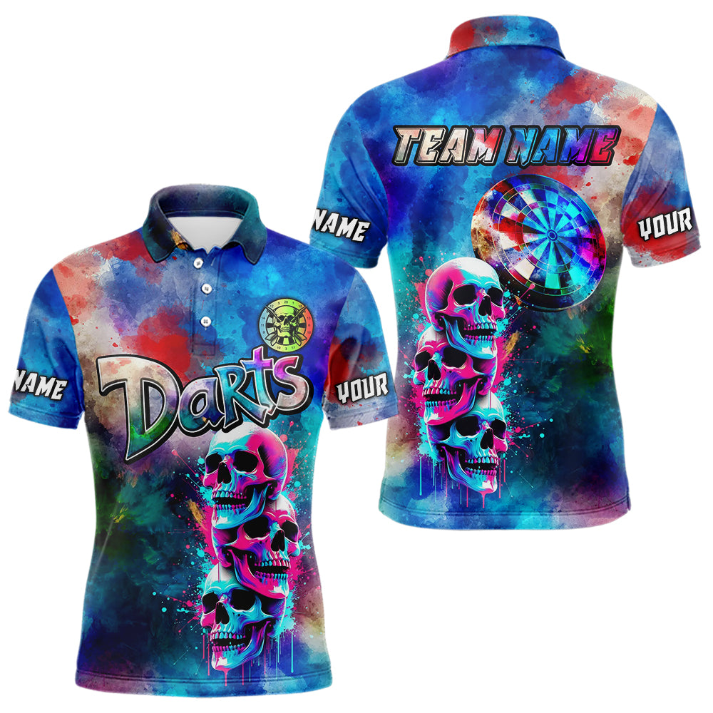 Blisscorners Funny Colorful Neon Graffiti Skull Dart Shirts For Men Custom Dart Jerseys, Best Darts Clothing