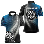 Blisscorners Custom Men's Dart Shirt – Black Blue Hexagon Design Darts Team Jersey | Polo & Quarter Zip Uniform LM1625