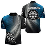 Blisscorners Custom Men's Dart Shirt – Black Blue Hexagon Design Darts Team Jersey | Polo & Quarter Zip Uniform LM1625