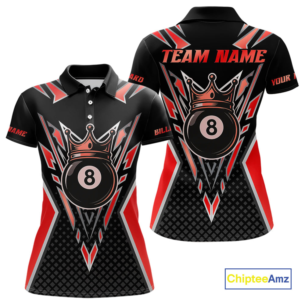 Blisscorners Customized 8 Ball Pool Crown Billiard Shirts, Red And Black Billiard Team Shirts, Pool Jersey