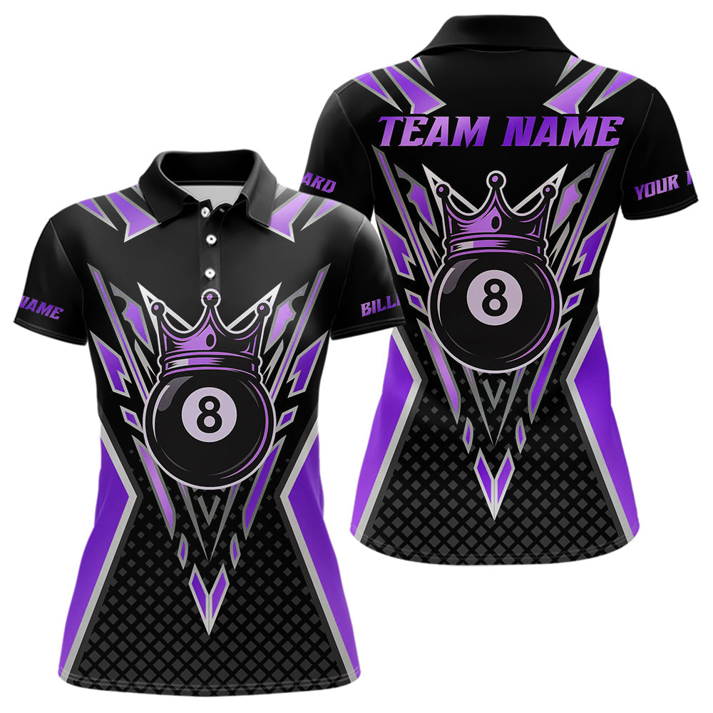 Blisscorners Customized 8 Ball Pool Crown Women Billiard Shirt, Black And Purple Billiard Team Shirt, Pool Jersey