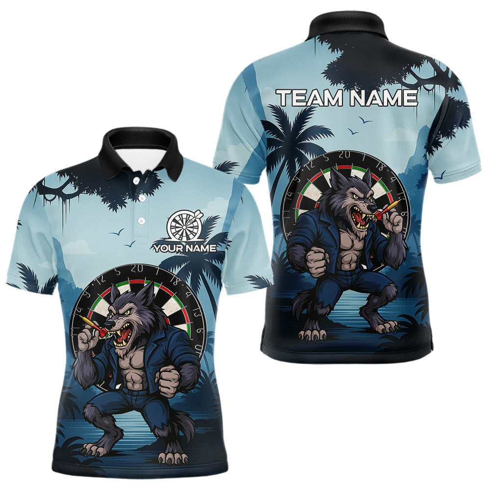 Blisscorners Funny Wolf Jungle Dart Shirts For Men Custom Dart Team Jerseys Polo & 1/4 Zip, Best Darts Gifts LM1625
