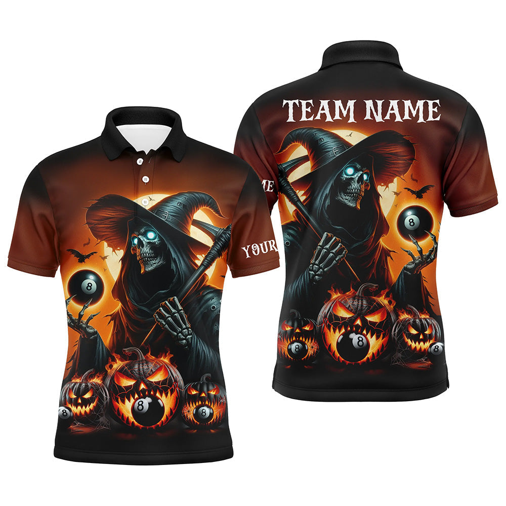 Blisscorners Death Skeleton & Pumpkin With 8 Ball Pool Billiard Jerseys, Funny Halloween Billiard Shirts