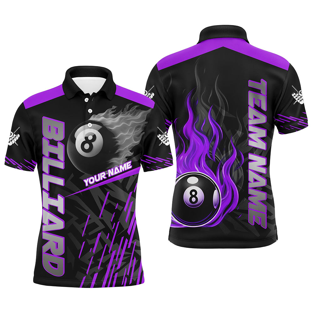 Blisscorners Purple 8 Ball Pool Flame 3D Billiard Shirts For Men Billiard League Jersey Custom Pool Team Shirts