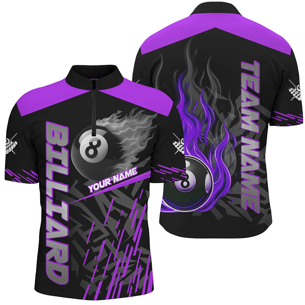Blisscorners Purple 8 Ball Pool Flame 3D Billiard Shirts For Men Billiard League Jersey Custom Pool Team Shirts
