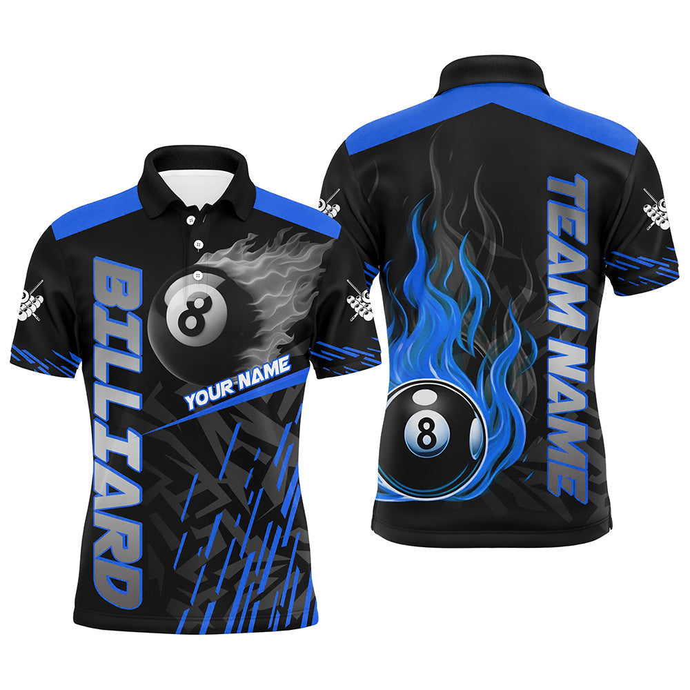 Blisscorners Blue 8 Ball Pool Flame 3D Billiard Shirts For Men, Billiard League Jersey Custom Pool Team Shirts