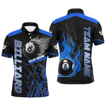 Blisscorners Blue 8 Ball Pool Flame 3D Billiard Shirts For Men, Billiard League Jersey Custom Pool Team Shirts