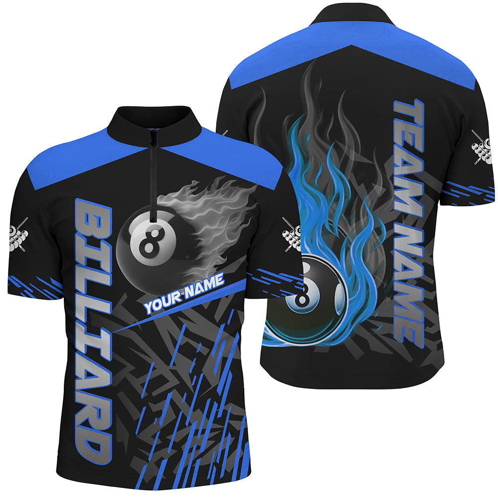 Blisscorners Blue 8 Ball Pool Flame 3D Billiard Shirts For Men, Billiard League Jersey Custom Pool Team Shirts