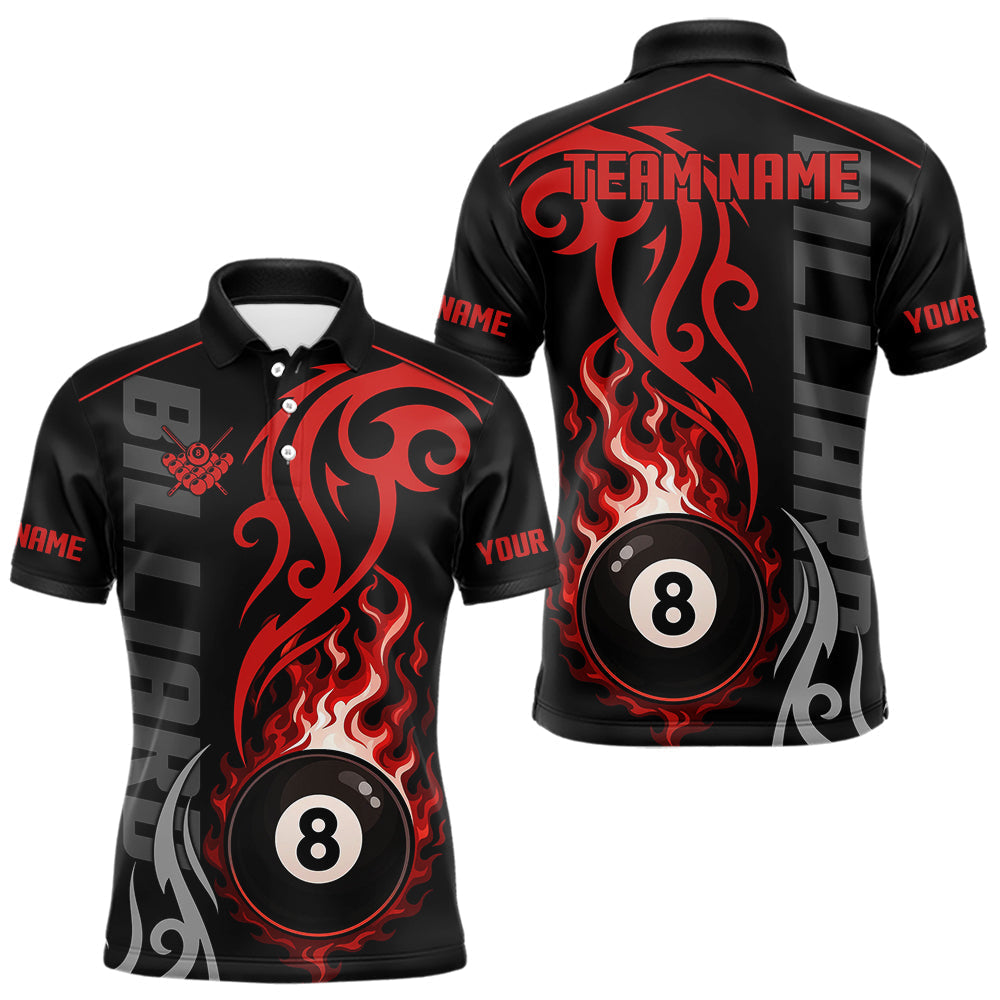 Blisscorners Black And Red Tribal Flame 8 Ball Pool Billiards Shirts Custom Pool Team Jerseys