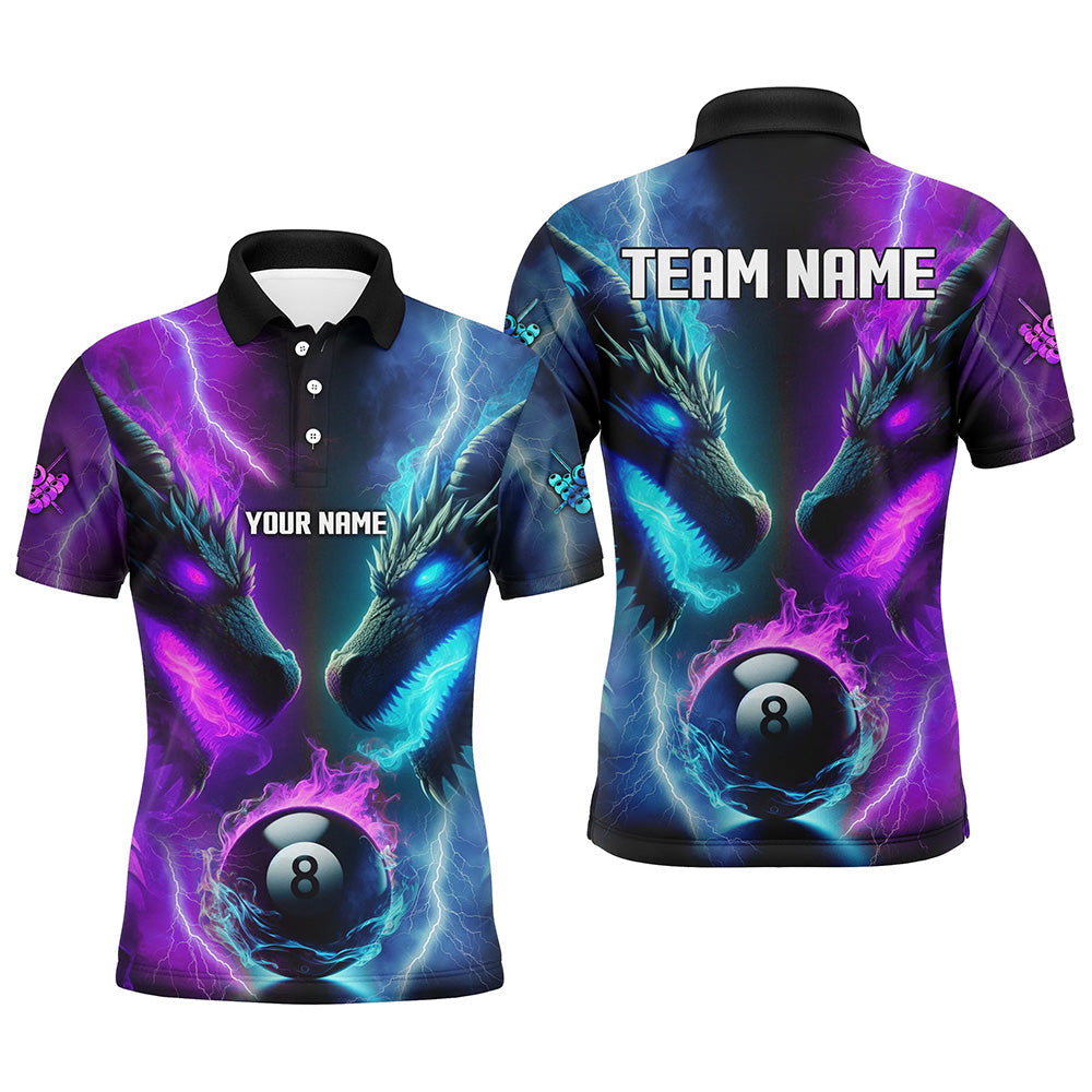 Blisscorners Custom Blue Purple Fire 3D Dragon 8 Ball Pool Billiard Shirts, Team League Billiard Jerseys