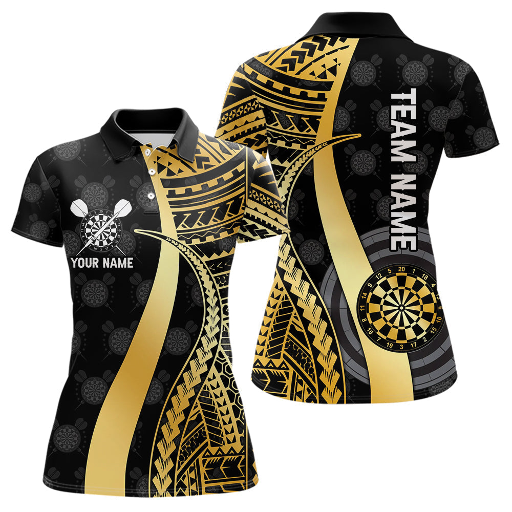 Blisscorners Personalized Black And Golden Tribal Dart Shirts For Men Custom Dart Jersey Team Polo & 1/4 Zip