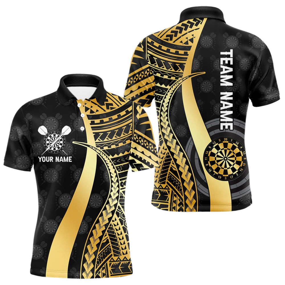 Blisscorners Personalized Black And Golden Tribal Dart Shirts For Men Custom Dart Jersey Team Polo & 1/4 Zip