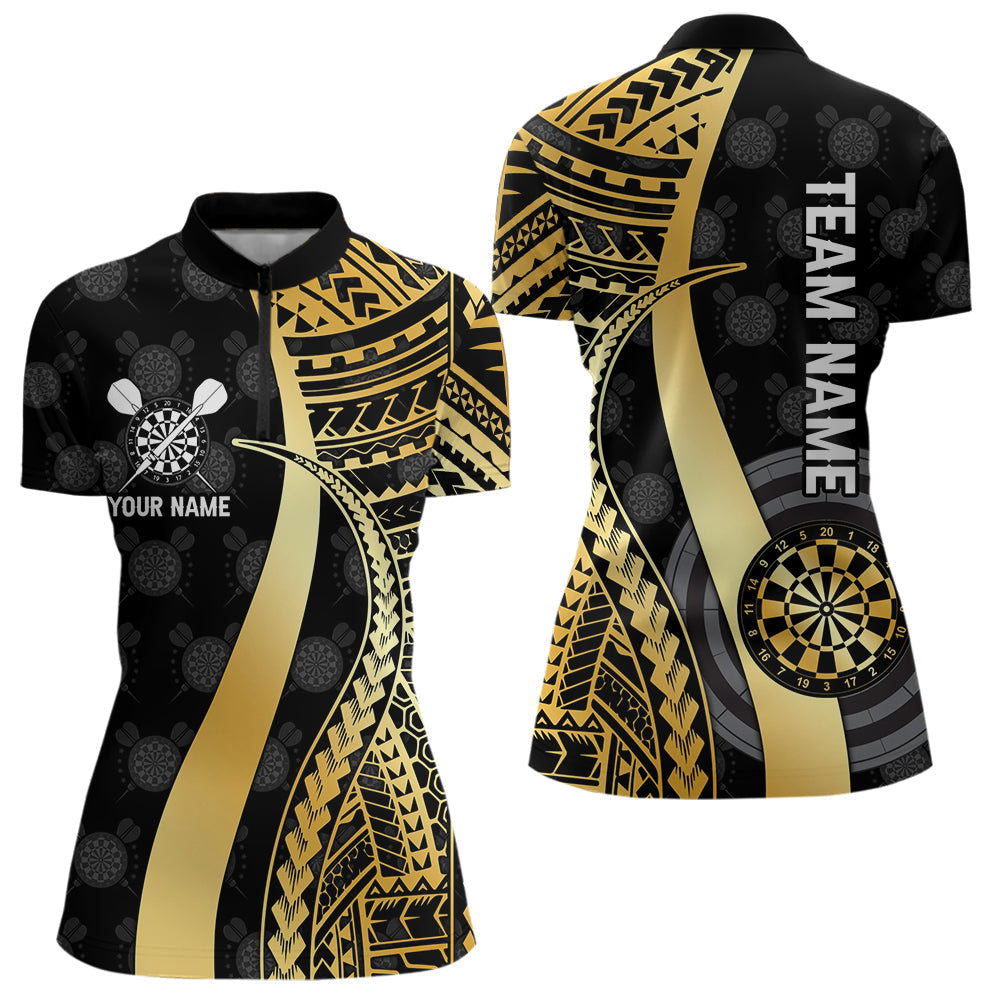 Blisscorners Personalized Black And Golden Tribal Dart Shirts For Men Custom Dart Jersey Team Polo & 1/4 Zip