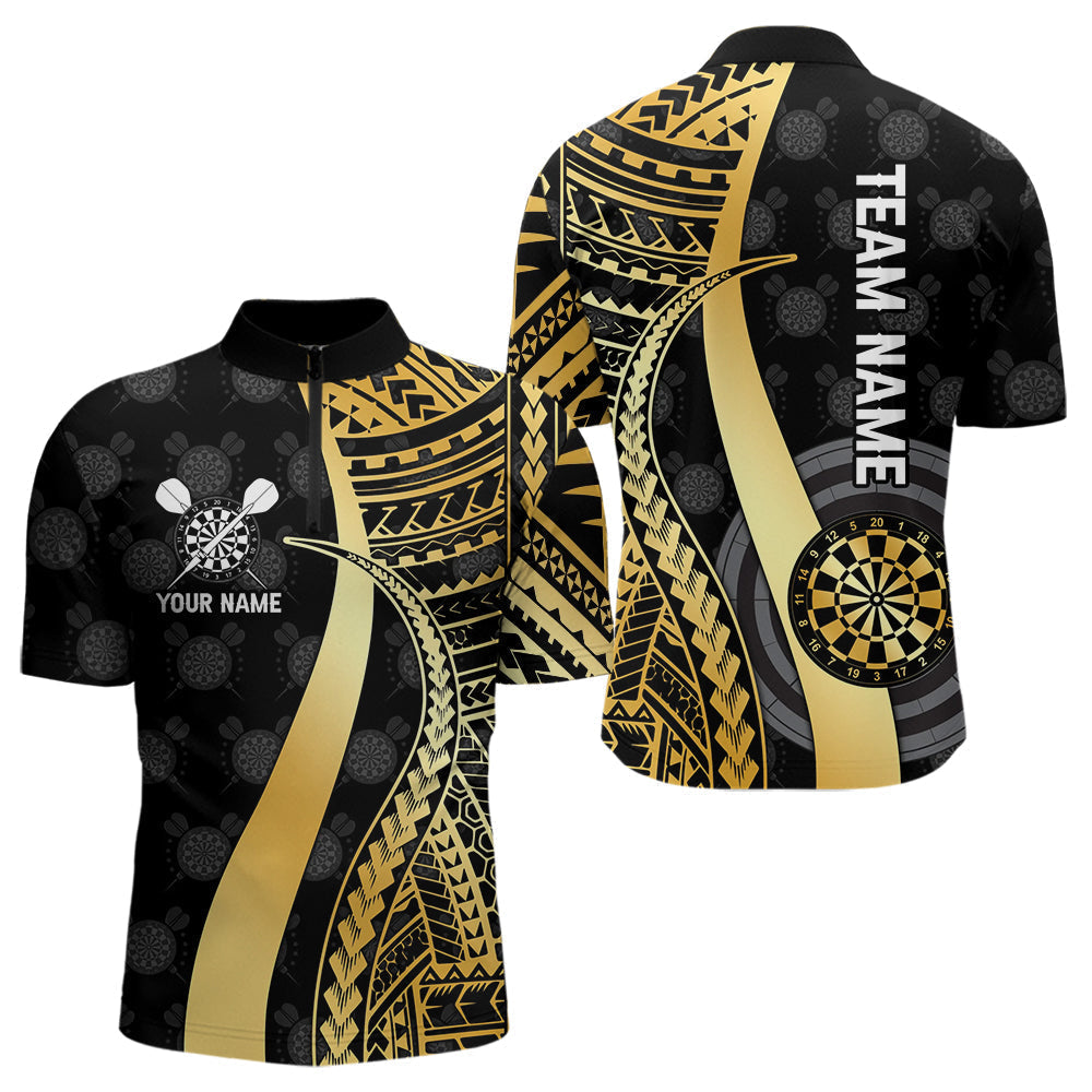Blisscorners Personalized Black And Golden Tribal Dart Shirts For Men Custom Dart Jersey Team Polo & 1/4 ZipMT0306