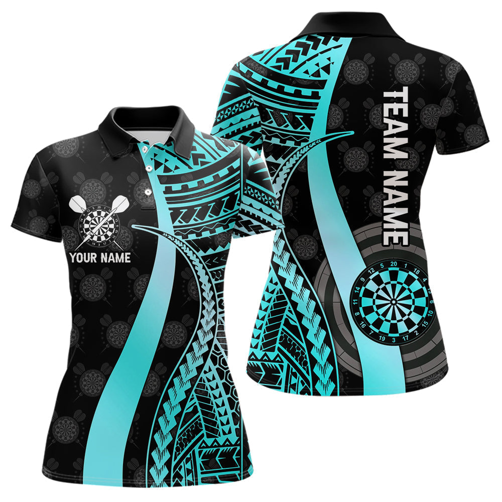 Blisscorners Personalized Black And Turquoise Tribal Dart Shirts For Men Custom Dart Jersey Team Polo & 1/4 Zip
