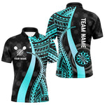 Blisscorners Personalized Black And Turquoise Tribal Dart Shirts For Men Custom Dart Jersey Team Polo & 1/4 Zip
