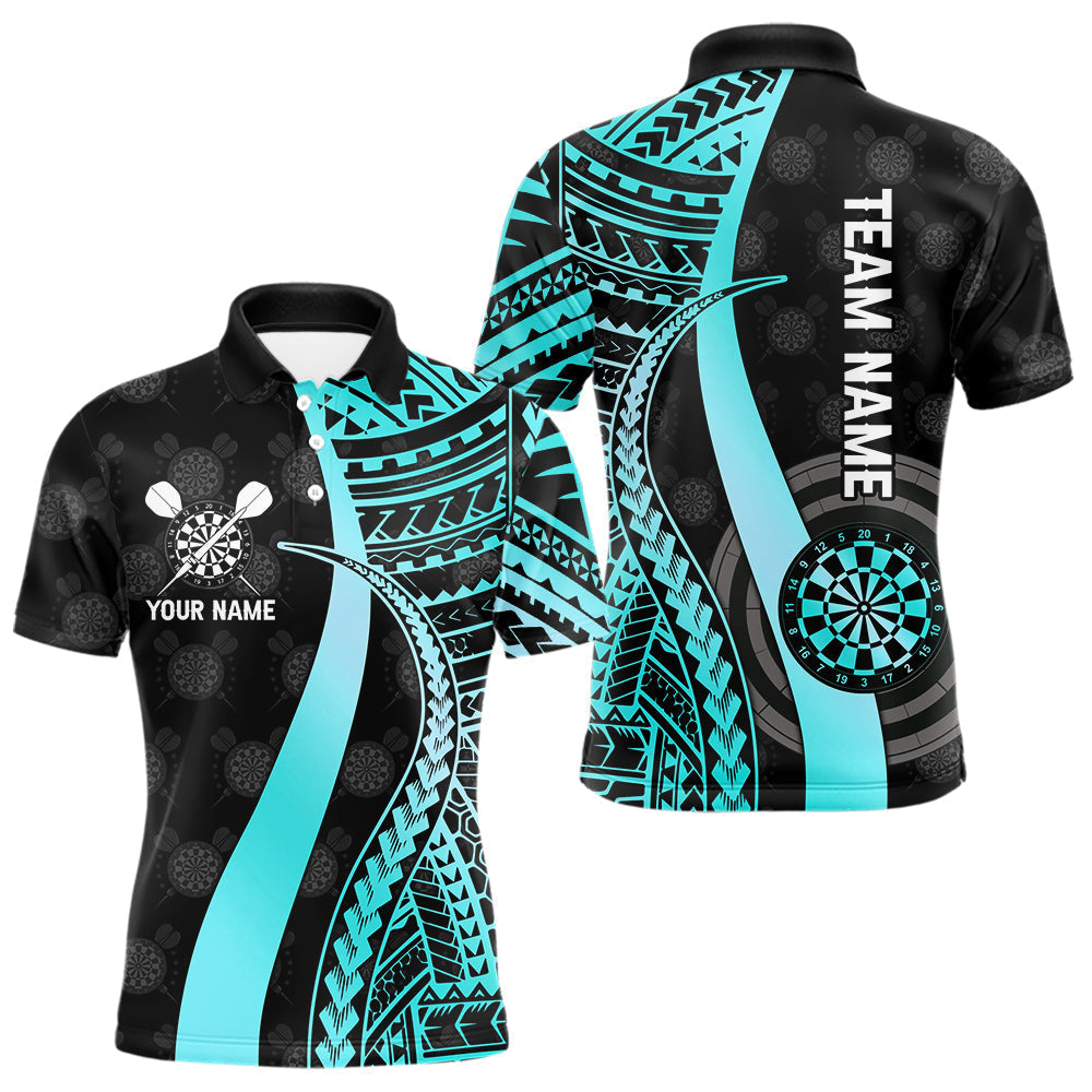 Blisscorners Personalized Black And Turquoise Tribal Dart Shirts For Men Custom Dart Jersey Team Polo & 1/4 ZipMT0306