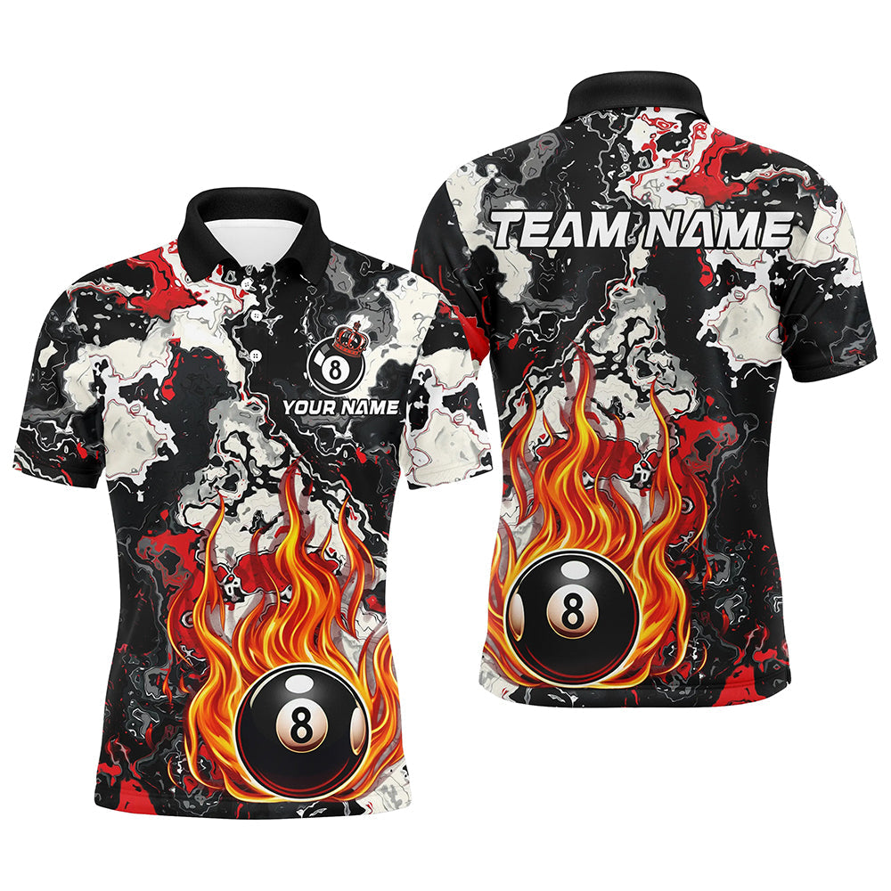 Blisscorners Flame 8 Ball Pool Abstract Smoke Pattern Custom Billiard Shirts, Grunge Billiard Jerseys |Red