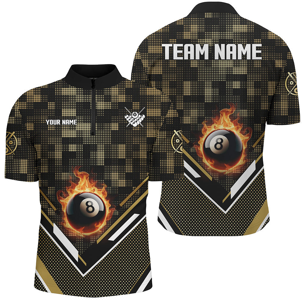 Blisscorners Customized Yellow 8 Ball Fire Tech Camo Pattern Billiard Sport Jerseys For Men Billiard Team Shirts