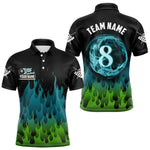 Blisscorners Green And Blue Flaming 8 Ball Pool Men Billiard Polo & 1/4 Zip Custom Pool Team Player Jersey