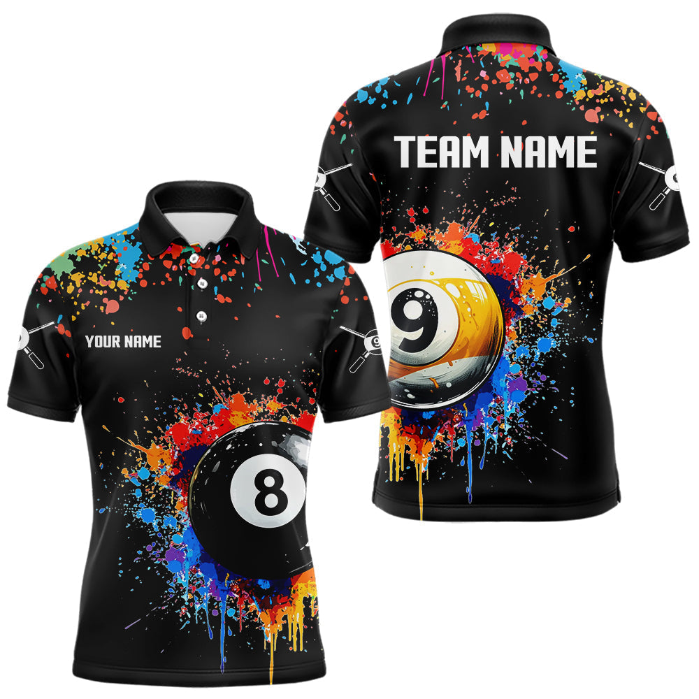 Maxxcorners Funny 8&9 Ball Pool Colorful Paint Splash Billiard Shirt For Men Custom Billiard Team Jerseys MT0307