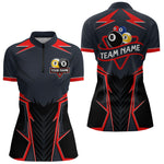 Blisscorners Billiard Jerseys For Women& Men Custom Polo & 1/4 Zip Billiard Team Shirt, 8 Ball & 9 Ball Pool Shirt|Red