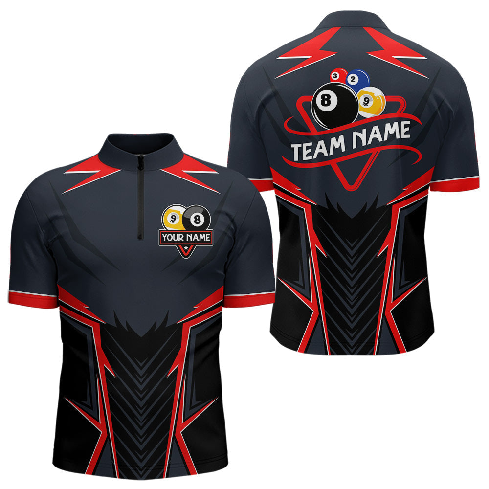 Blisscorners Billiard Jerseys For Women  & Men Custom Polo & 1/4 Zip Billiard Team Shirt, 8 Ball & 9 Ball Pool Shirt|Red