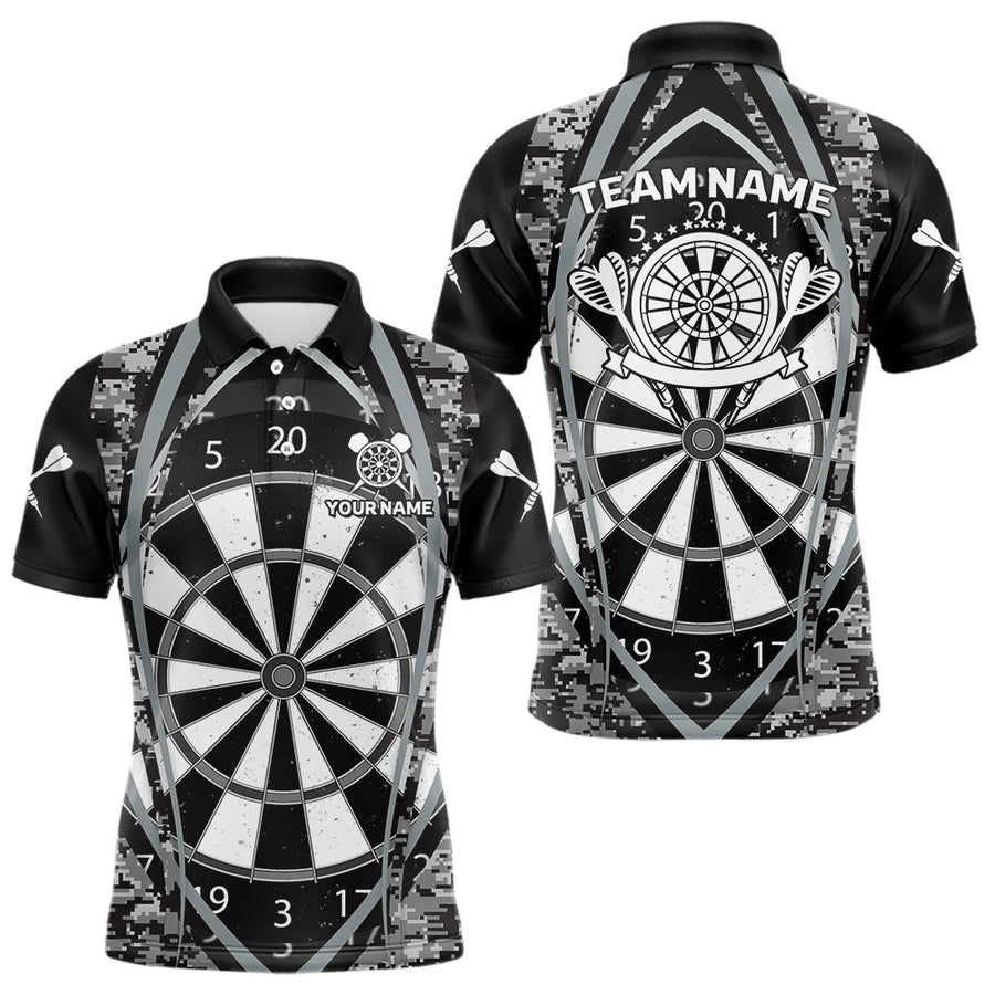 Blisscorners Darts Personalized Grunge Grey Pixel Camo Dart Shirts For Men, Dart Jerseys Team Polo & Quarter Zip