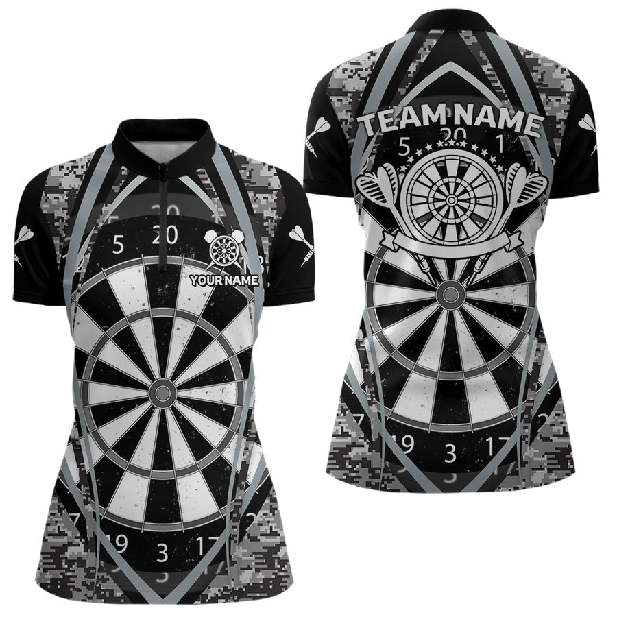 Blisscorners Darts Personalized Grunge Grey Pixel Camo Dart Shirts For Men, Dart Jerseys Team Polo & Quarter Zip